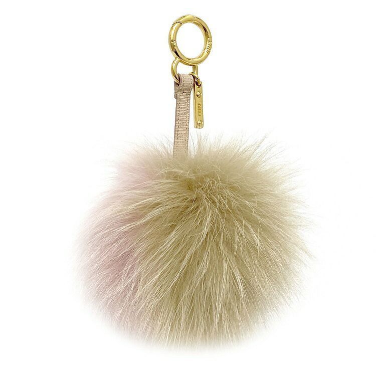  Fendi charm pink beige Gold 7AR259 beautiful goods fur used FENDI bag charm circle 