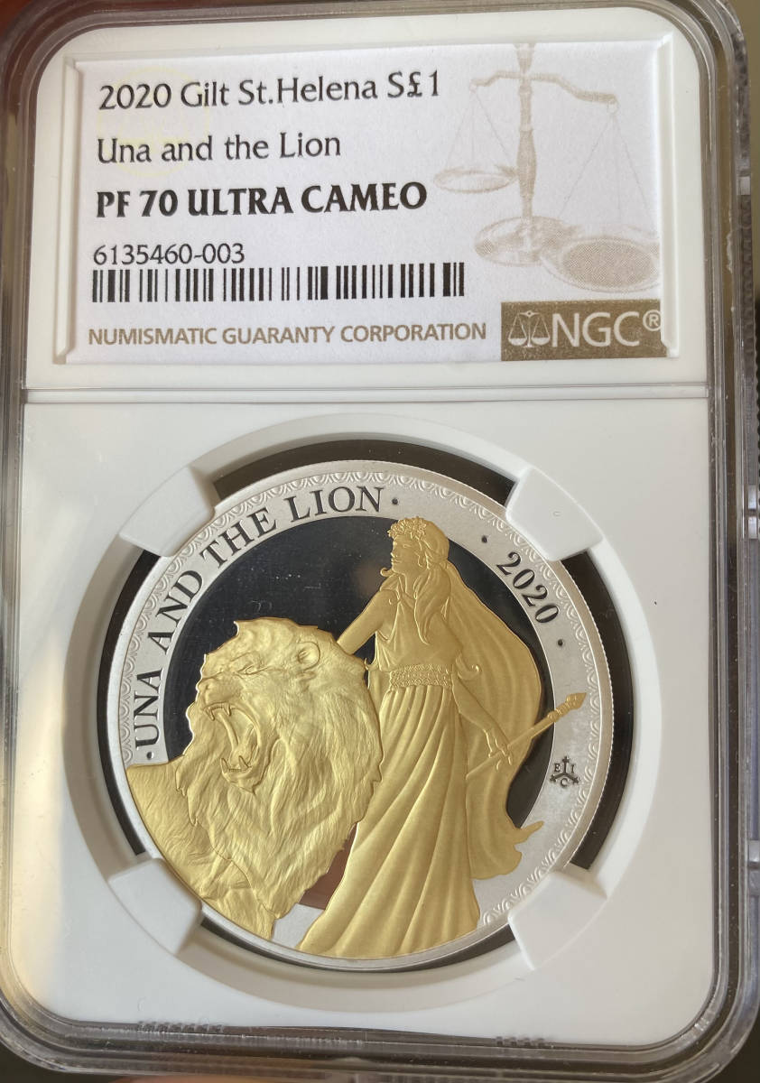 最高鑑定】2020年 ウナとライオン セントヘレナ 銀貨ギルト PF70 ULTRA