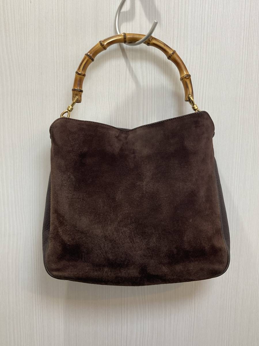 GUCCI グッチ バンブー 2way ショルダーバッグ スエード レザー 茶 001