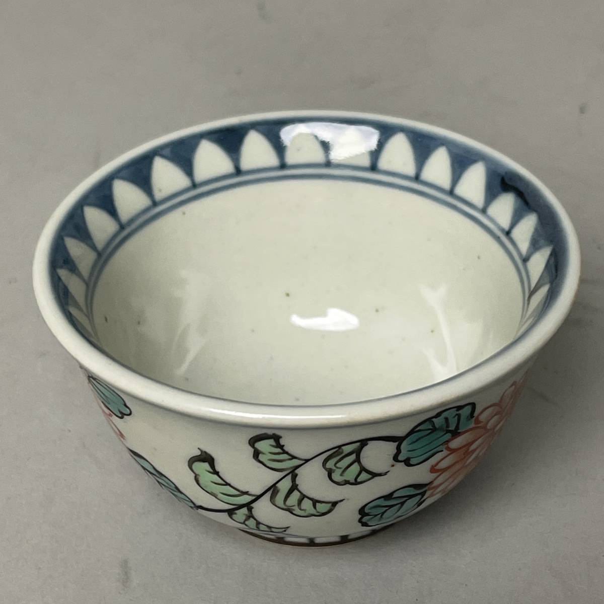 六代 佐藤走波 走波焼 染錦 菊唐草文 湯呑 5客 共箱 栞付 / 湯飲み茶碗 煎茶器 佐賀古伊万里風作家