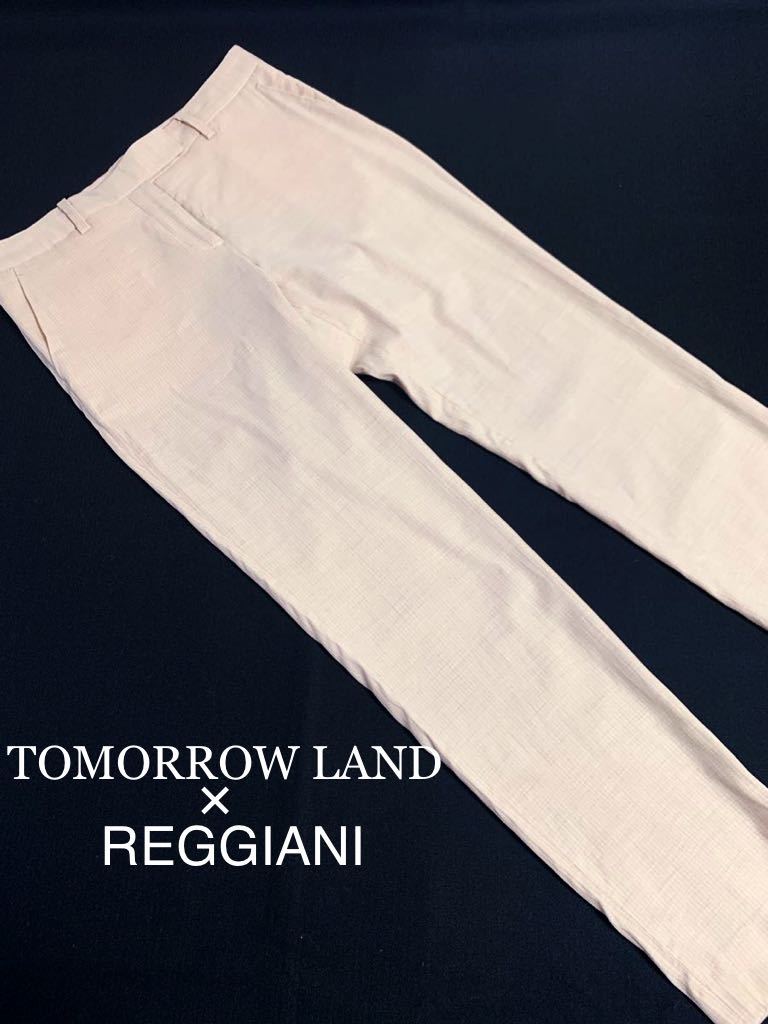 美品 美脚 TOMORROW LAND REGGIANI イタリア製生地 ストレッチパンツ 38 パステルピンク スリムパンツ ストライプ織 トゥモローランド_画像1