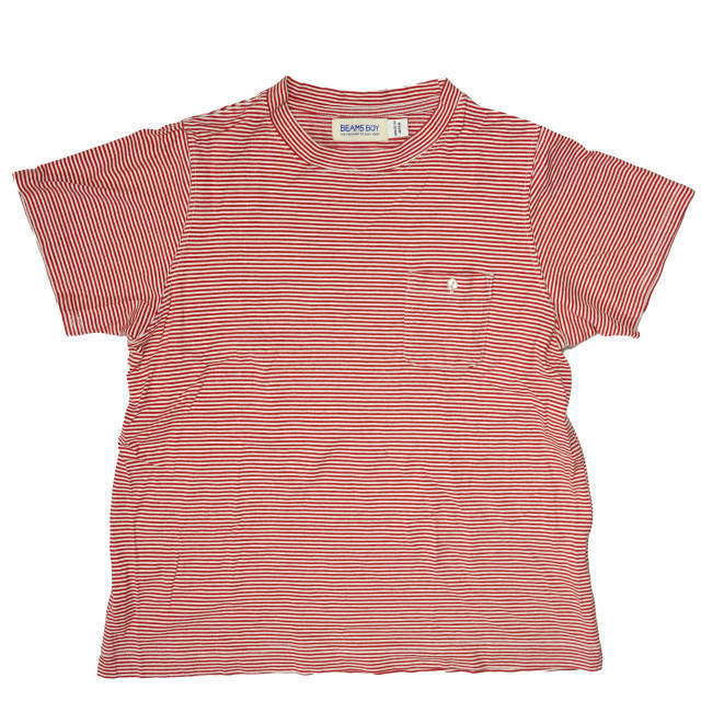 BEAMS BOY ビームスボーイ 日本製 ミジンコボーダーポケットTシャツ 13-04-0456-138 ONE SIZE レッド 半袖 カットソー トップス g4458_画像1