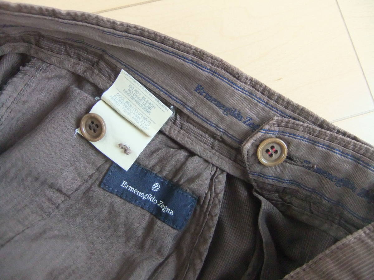 MADE IN ITALY Ermenegildo Zegna 100% COTTON PANTS brown SIZE SMALL Sサイズ _画像3