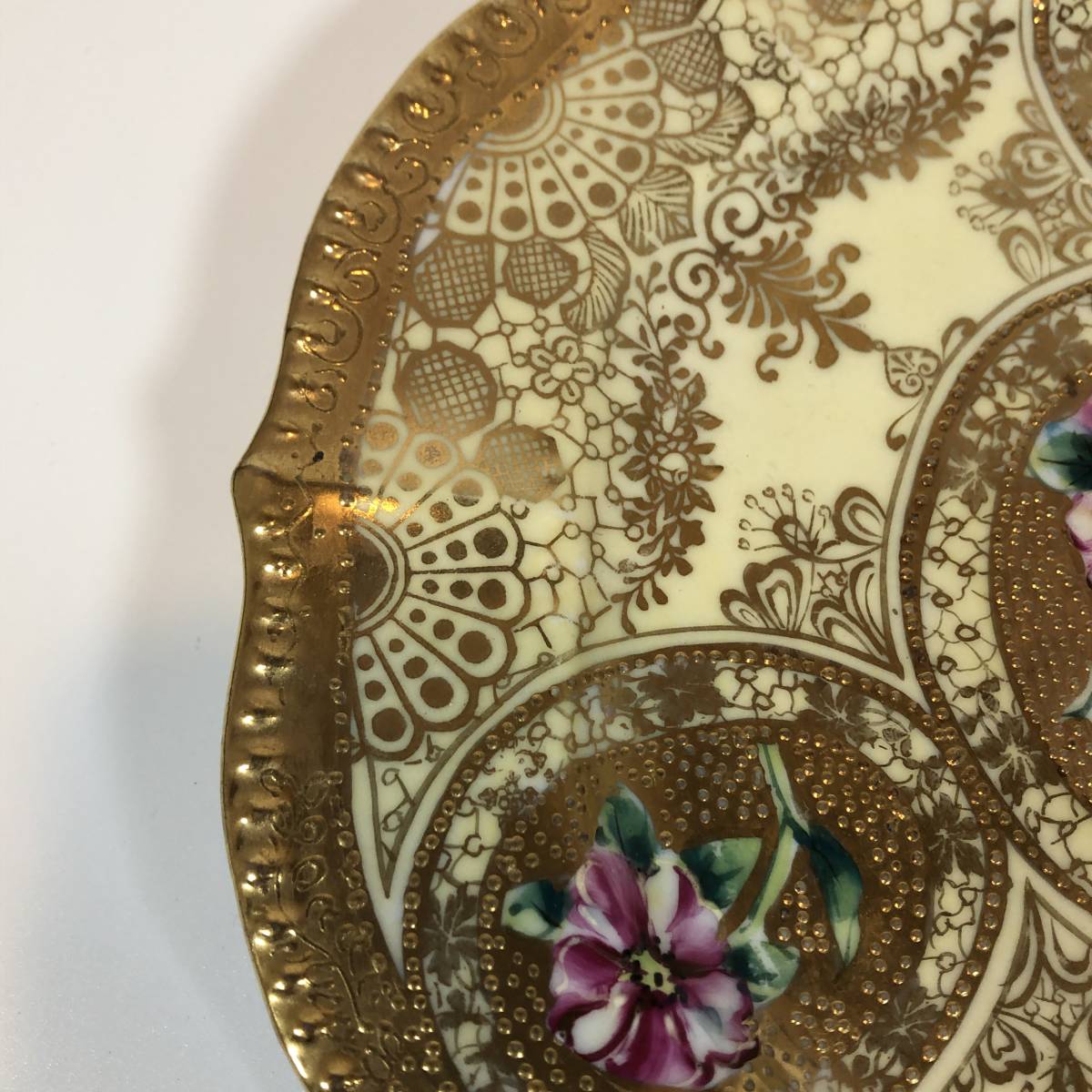 21120033[ Old Noritake ]1 пункт было использовано роскошный золотая краска цветочный принт орнамент тарелка диаметр примерно 22. б/у клен leaf печать 