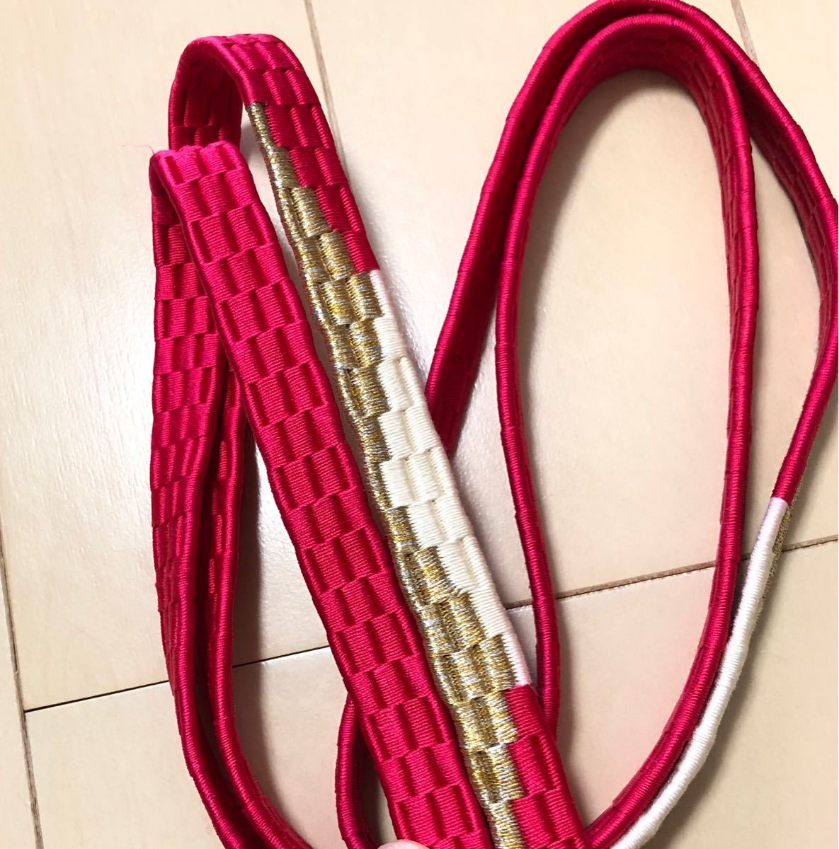 【新品】正絹 帯締め 赤 錦糸 金糸 銀糸 和装小物