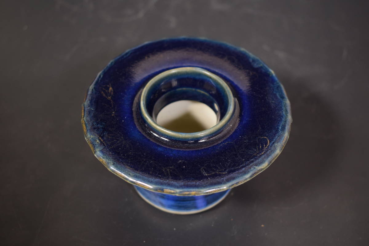 古美術収集家買出品 時代古作 古伊万里瑠璃色杯台 酒