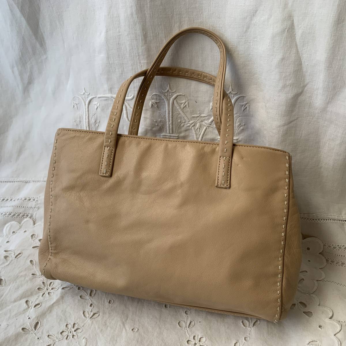  Ralph Lauren RalphLauren leather original leather handbag Mini tote bag beige Logo Mark 