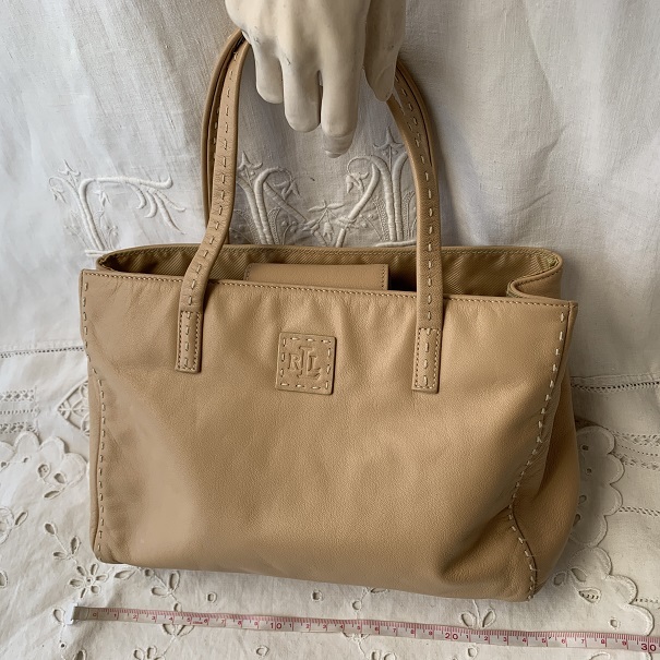  Ralph Lauren RalphLauren leather original leather handbag Mini tote bag beige Logo Mark 