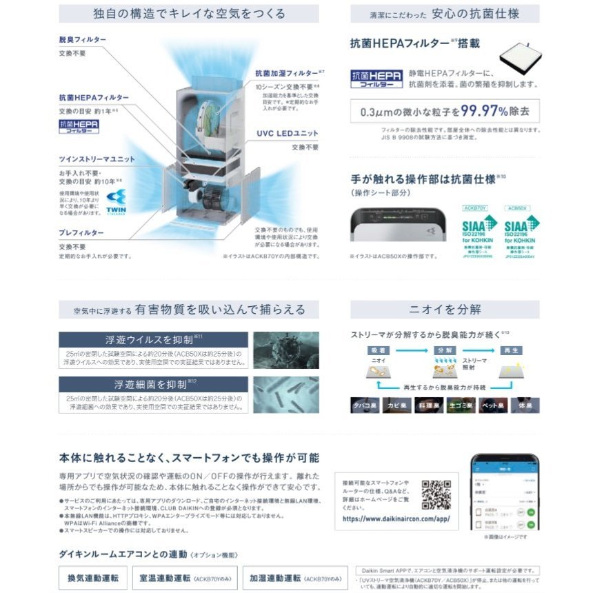ダイキン 空気清浄機 ACKB70Y-S シルバー UV加湿ストリーマ空気清浄機