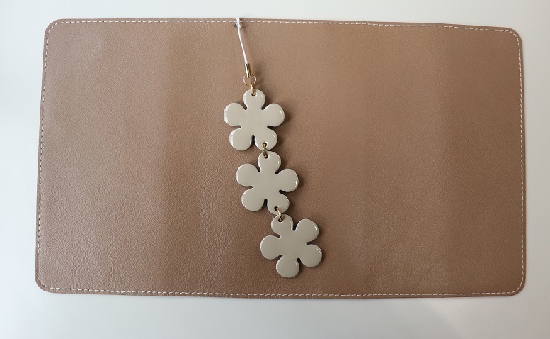  leather. library cover * oak color * sheep leather *A6 cover *A6 pocketbook cover * leather. . flower. three ream charm attaching *..-. atelier * hand made 
