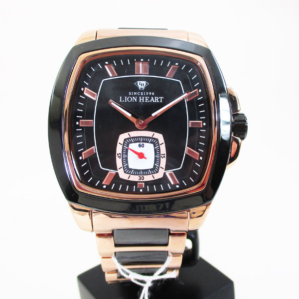 同梱可能 紳士腕時計 ライオンハート メンズ 黒文字盤 メタルバンド LHW102PBK/5881