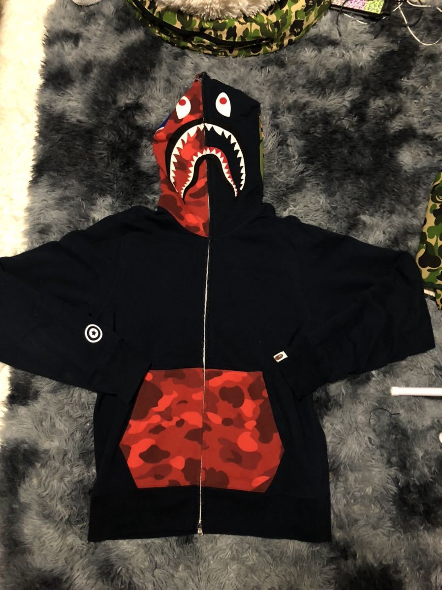 A BATHING APE シャークパーカー BAPE HOODIE アベイシングエイプ エイプ ベイプ ZIP SHARK 迷彩 SIZE M_画像1