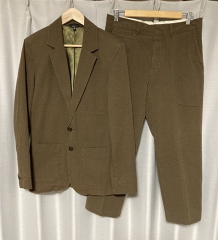 【メール便無料】 美品☆【L.L.Bean】シアサッカーセットアップ ジャケット パンツ ストライプ 36 エルエルビーン 男性用