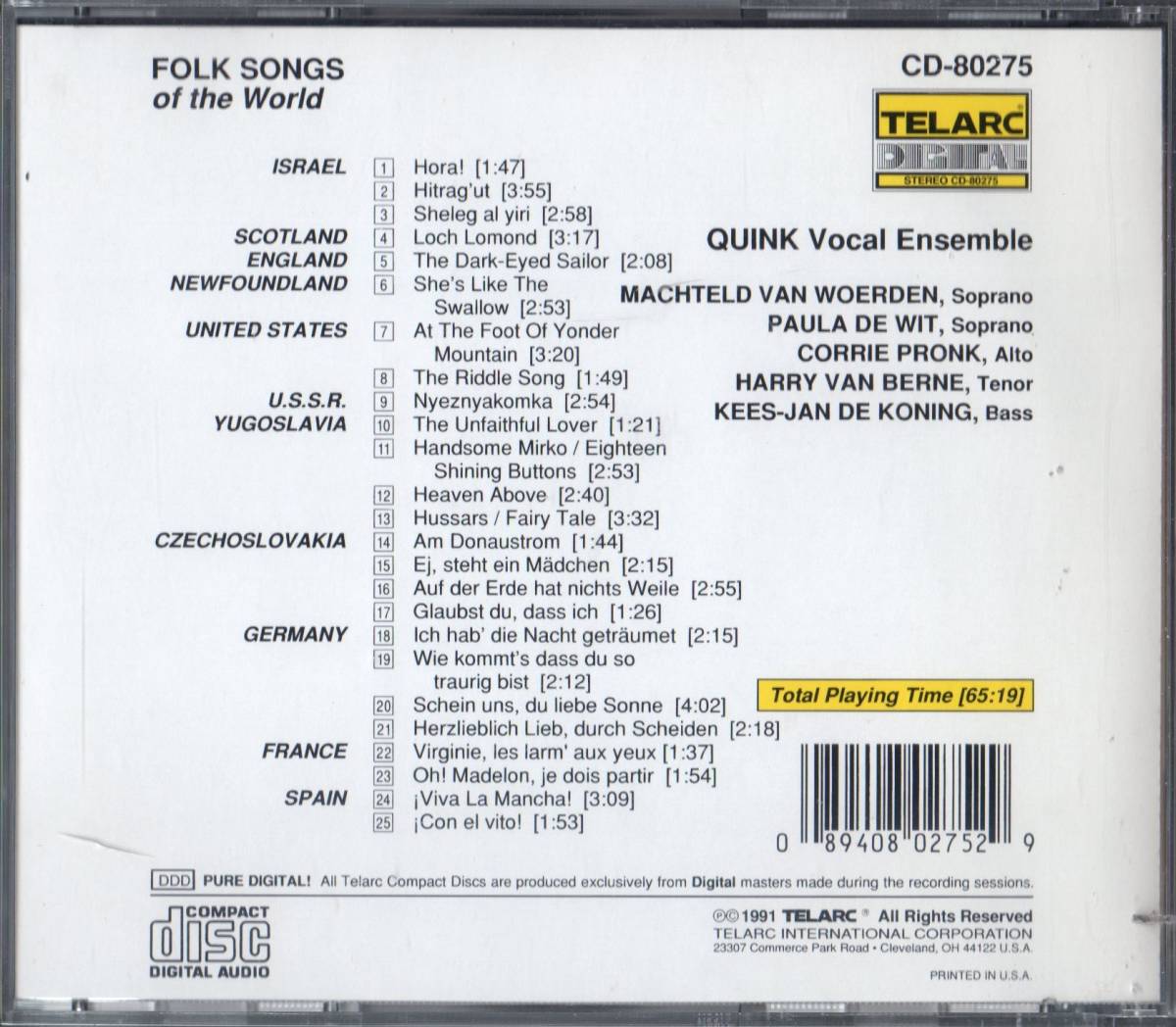 CD Quink / Folksongs クインク・ヴォーカル・アンサンブル /世界のフォークソング カントルーブ ウィリアムズ レーガー ★おやじの戯言　_画像2