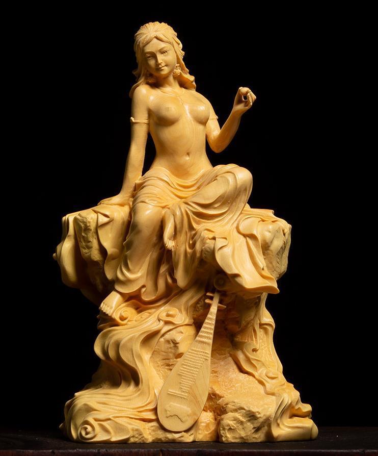手細工彫刻 黄楊木 セクシー 透視する 美人 置物4 - 彫刻・オブジェ