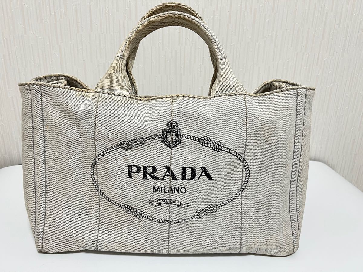 PRADA プラダ デニム カナパ M ハンドバッグ　ギャランティカード付き