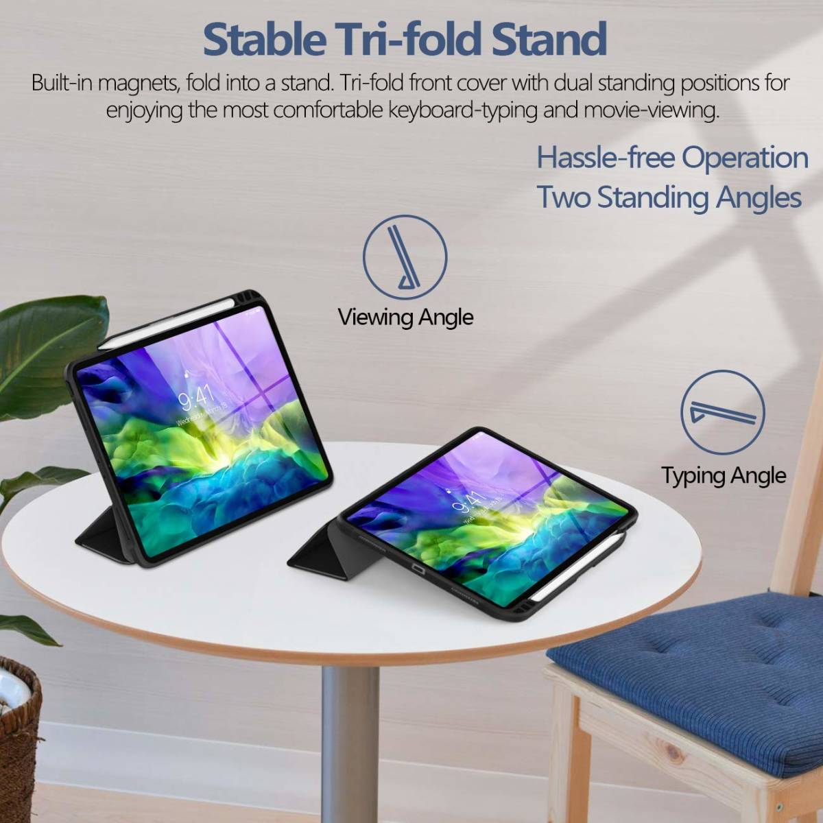 #FQVL iPad Pro 11 ケース 2020 ペン収納 最新デザイン Apple Pencil2 ワイヤレス充電 三つ折りスタンド オートスリープ機能 背面クリア_画像5