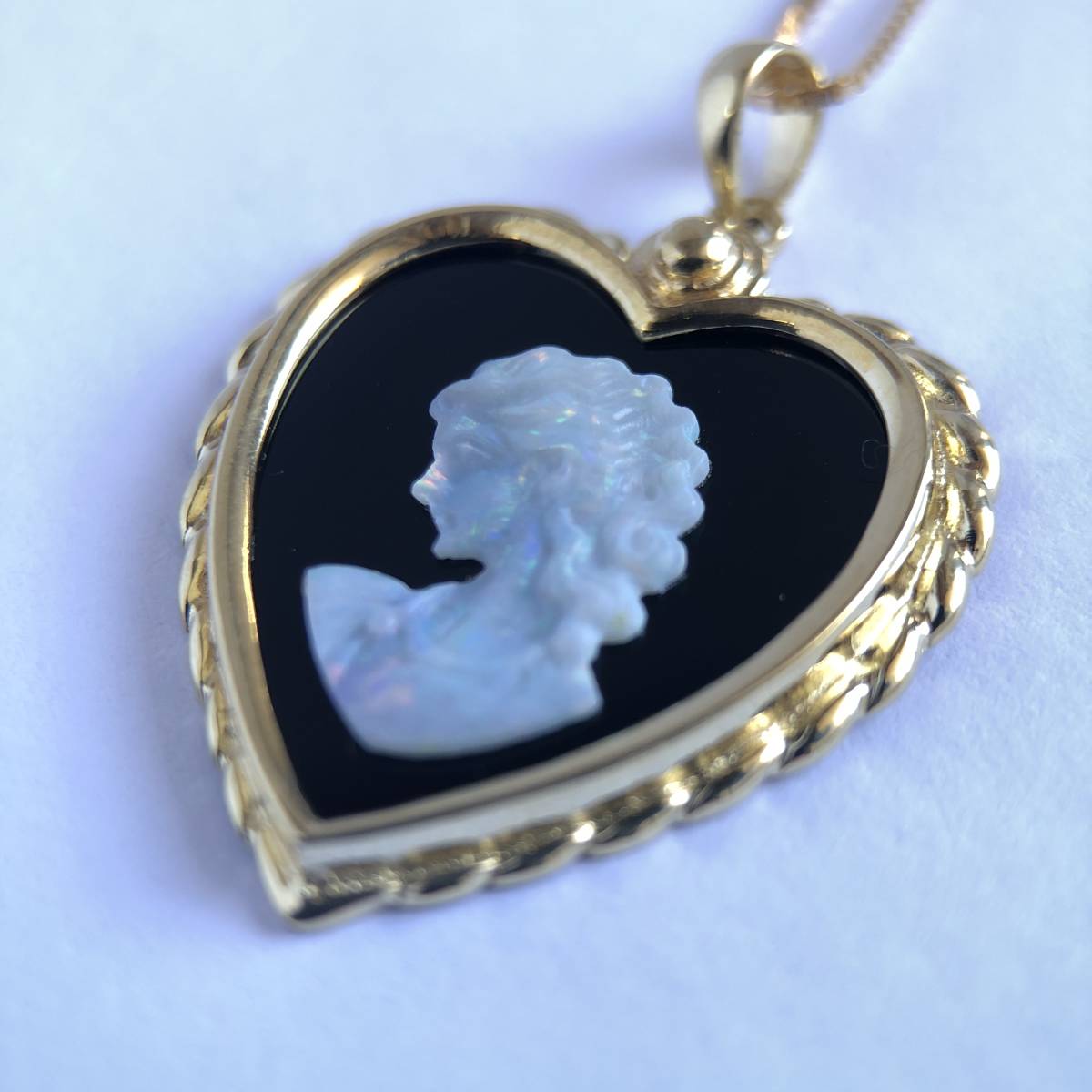 K18YG オニキス オパール(カメオ) ネックレス ハート gold onyx opal