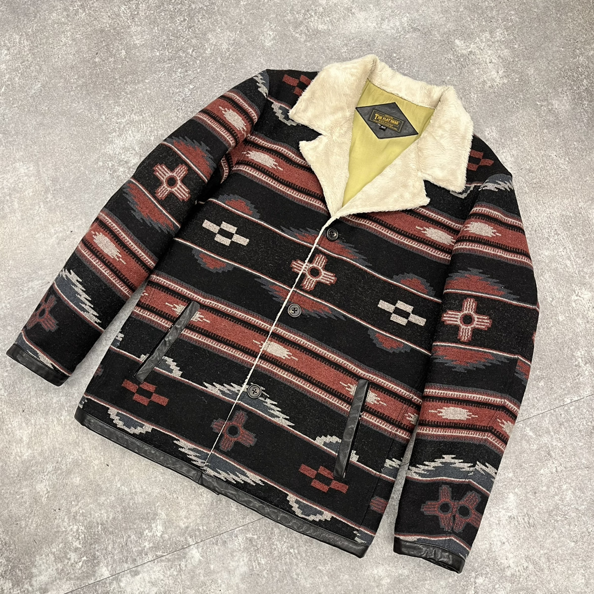 ○THE FLAT HEAD フラット ヘッド NATIVE PATTERN BLANKET BOA JACKET