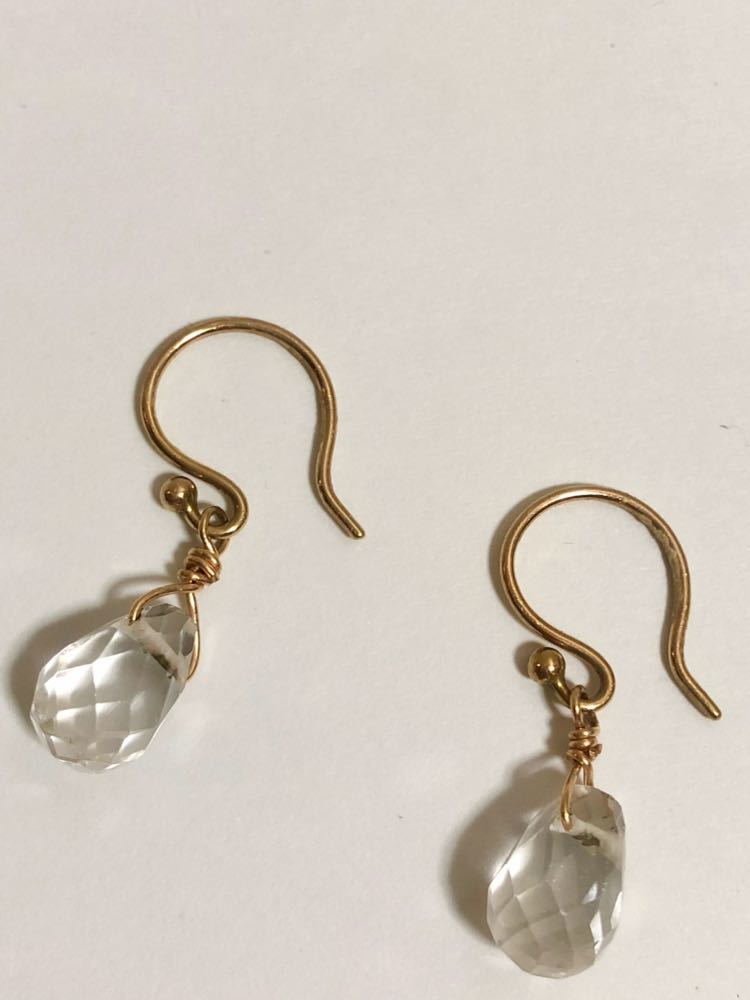 agete Agete hook earrings 10K 10 gold quartz crystal ... type Teardrop ... not stylish feeling *