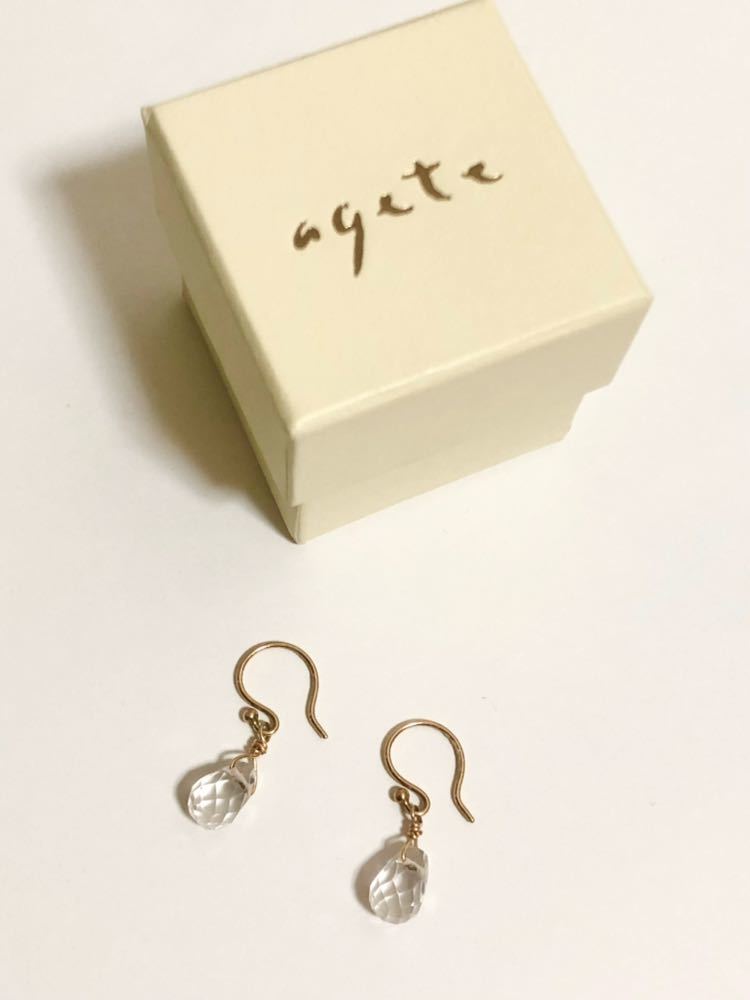 agete Agete hook earrings 10K 10 gold quartz crystal ... type Teardrop ... not stylish feeling *