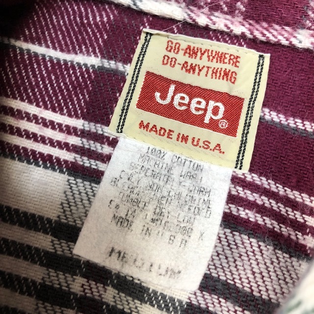 sh●290 USA古着 80s～90s USA製 Jeep チェック 厚手 ヘビーネルシャツ オールド ヴィンテージ アメリカ古着 M～L ジープ 起毛ネルシャツ