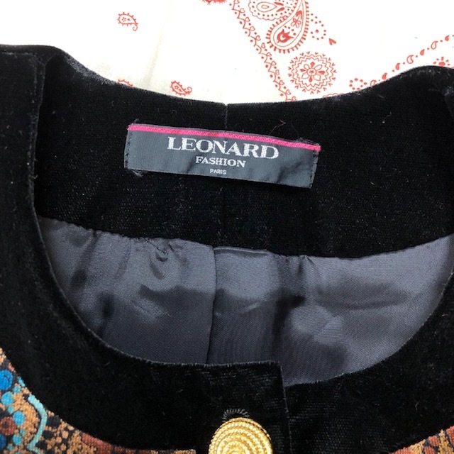  retro LEONARDre owner -ru bell bed 2 piece setup suit jacket skirt Old Vintage autumn winter spring velour black *22