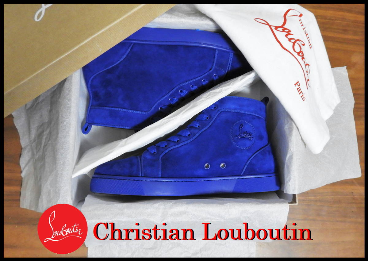 完売 Christian Louboutin ルイス スエード ブルー クリスチャンルブタン メンズ 41 ハイカットスニーカー ベロア 青 バッグ 財布 レザー_画像2