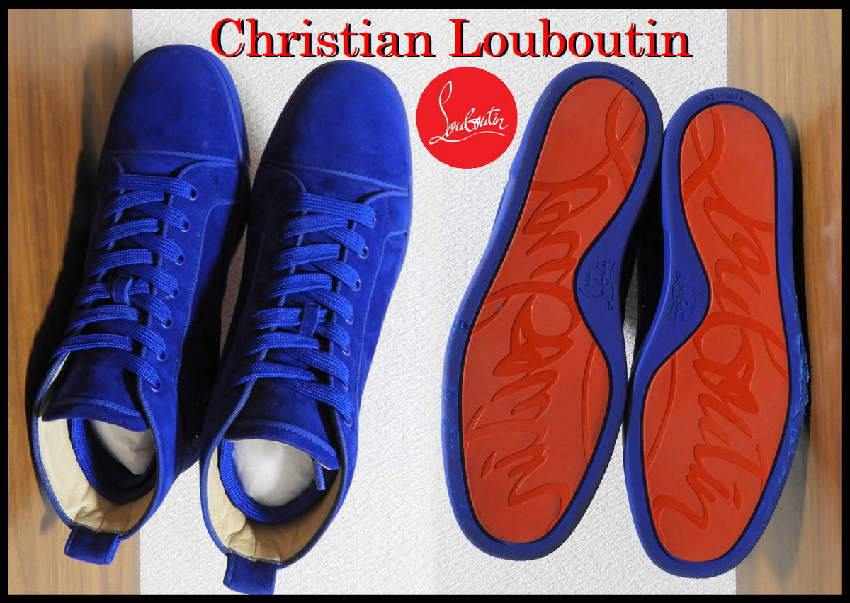 完売 Christian Louboutin ルイス スエード ブルー クリスチャンルブタン メンズ 41 ハイカットスニーカー ベロア 青 バッグ 財布 レザー_画像7