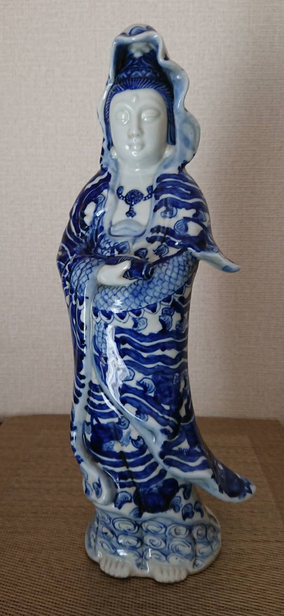 観音菩薩立像 九谷焼 染付 高さ35cm Yahoo!オークション - 観音菩薩立像 九谷焼 染付 高さ35cm