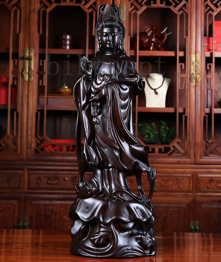 新入荷 木彫仏像 仏教美術 精密細工 木彫り 黒檀木 観音菩薩像 仏像