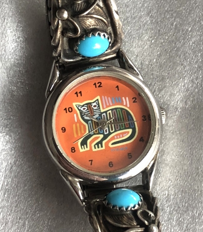 チチカカ インディアン ジュエリー ウォッチ 時計 Navajo RB 刻印 ブレスレット SILVER アクセ ターコイズ コーラル 好きにも 虎 猫 _画像2