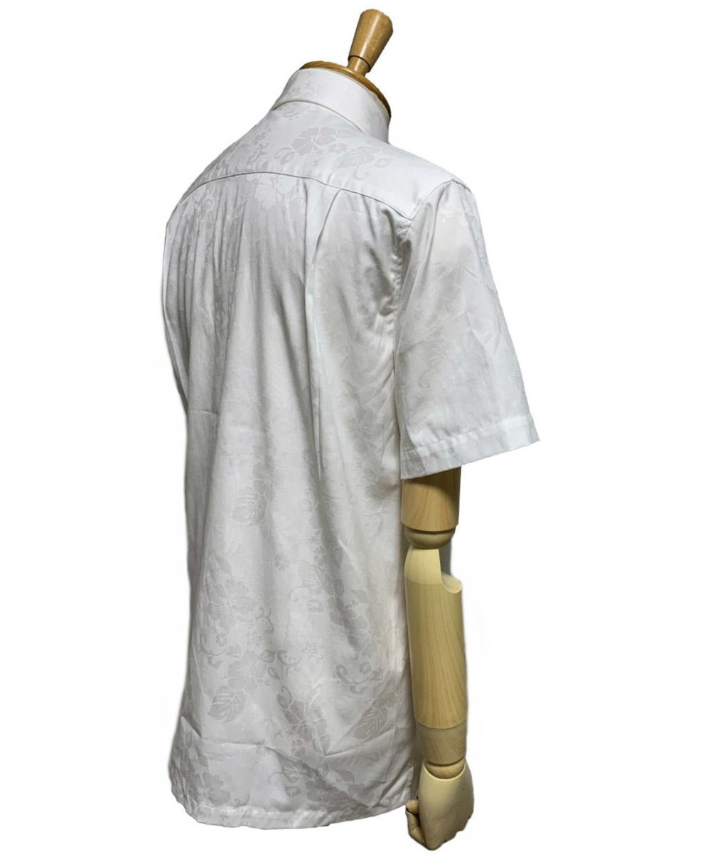 CAPRI カプリ ロゴ刺しゅう トロピカルフラワー スナップカラー 半袖シャツ 白 size46 Mの画像5
