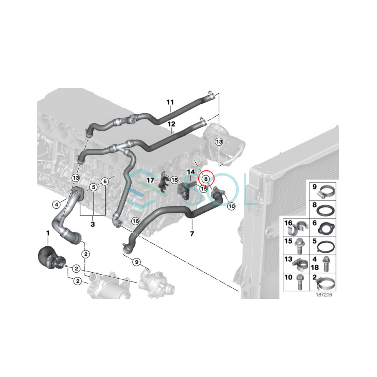 BMW F30 F31 F34 F32 F36 F60 F61 F07 F10 F11 クーラントホース(シリンダーヘッド～サーモスタット)用 オーリング Oリング 11537545278_画像2