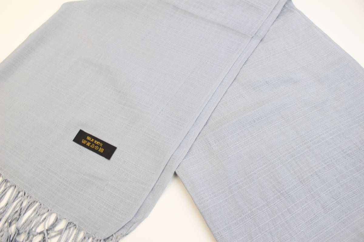 新品【シルク100% SILK】無地 Plain 大判 ストール S.GRAY 灰 シルバーグレー系 ワケアリ_画像3