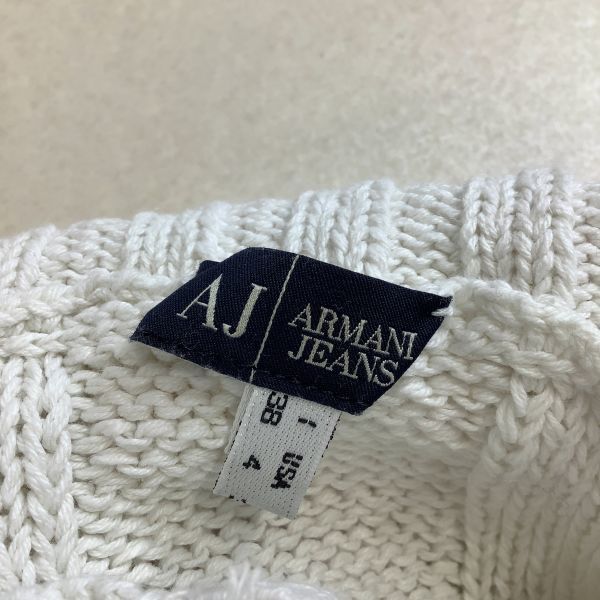 【爽やかな高級リネン100％】ARMANI jeans アルマーニジーンズ ローゲージ ケーブルニット ノースリーブ レディース 38 M ホワイト_画像7