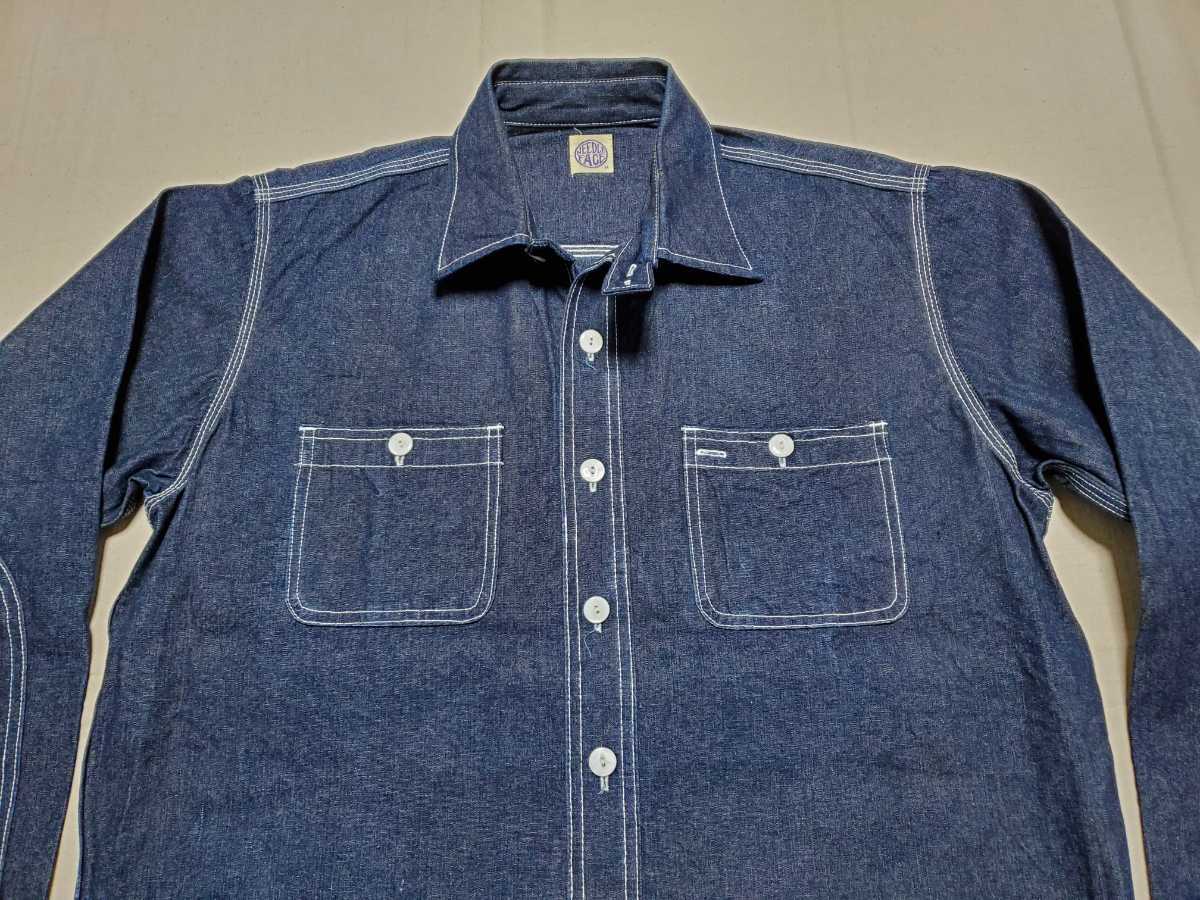 ■【美品】USA製 NEEDLE FACE(ニードルフェイス) チンスト / マチ付き DENIM デニム WORK シャツ VINTAGEモデル ワークスタイル【Mサイズ】_画像4