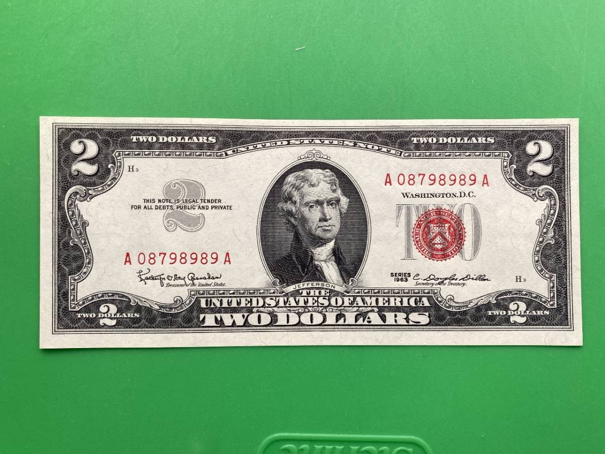 1963年 最新な 【名入れ無料】 レッドシール アメリカ 2ドル札 $2 昭和38年 紙幣 ラッキー アンティーク 米ドル ケネディ大統領 ビンテージ JFK ピン札 赤紋章