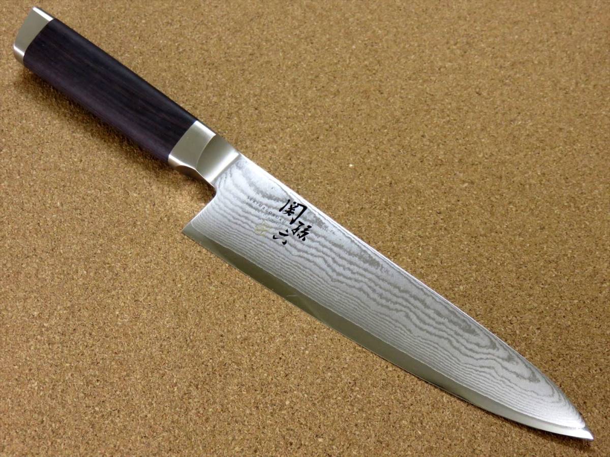 関の刃物 牛刀 18cm (180mm) 貝印 関孫六 ダマスカス ステンレス複合材 家庭用の洋包丁 肉 魚処理 野菜切り パン切り 両刃万能包丁 日本製