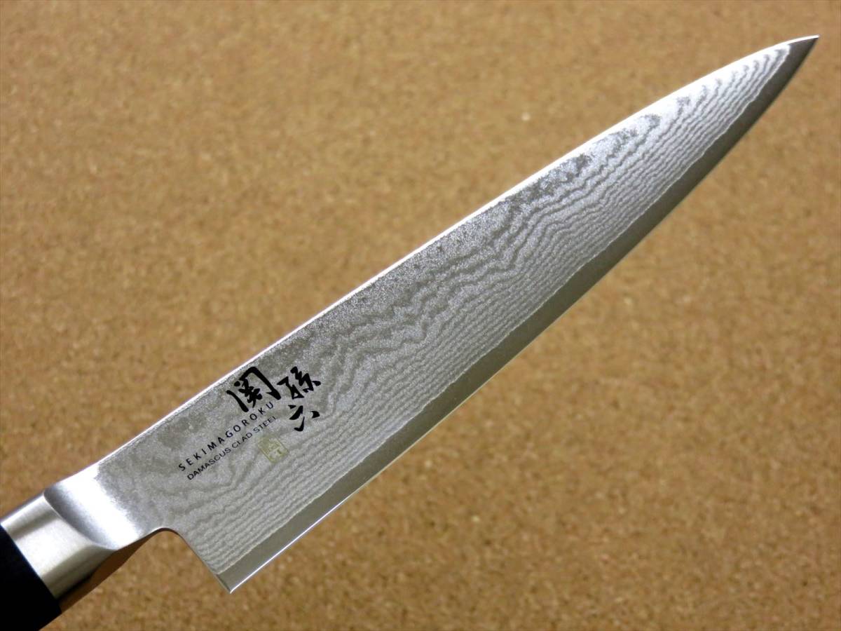 関の刃物 ペティナイフ 15cm (150mm) 貝印 関孫六 ダマスカス ステンレス複合材 果物包丁 野菜 果物皮むき 飾り切り 小型両刃ナイフ 日本製