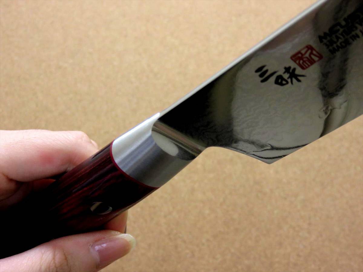 関の刃物 筋引包丁 27cm (270mm) 三昧 クラシック プロ ダマスカス 紅蓮 33層鋼 赤合板 枝肉の解体 刺身 スライス 細長い両刃包丁 日本製_画像6