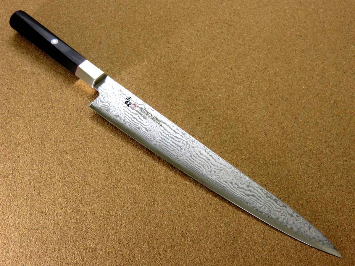 関の刃物 筋引包丁 27cm (270mm) 三昧 ハイブリッド スプラッシュ ダマスカス33層 VG-10 ステンレス 黒合板 枝肉の解体 刺身 両刃包丁 国産