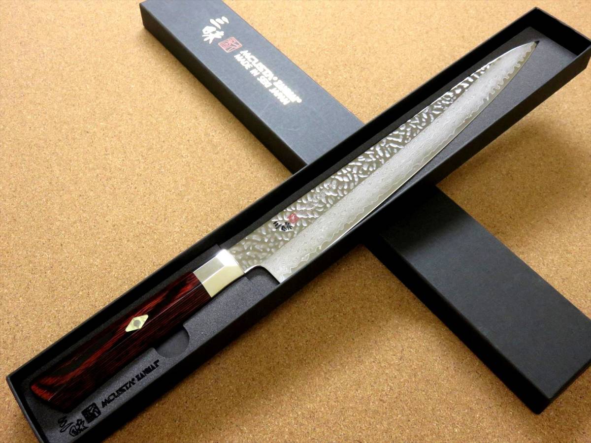 関の刃物 筋引包丁 27cm (270mm) 三昧 シュープリーム槌目 ダマスカス33層鋼 VG-10 赤合板ハンドル 枝肉の解体 スライス 両刃包丁 日本製