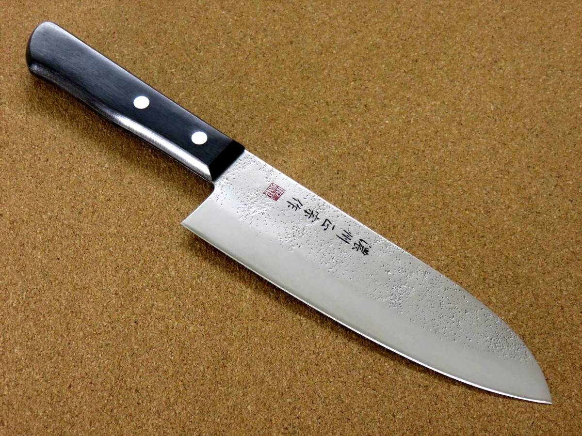 関の刃物 三徳包丁 17cm (170mm) 濃州正宗作 梨地 ステンレス刃物鋼 黒合板 家庭用 肉 魚の処理 野菜切り 両刃万能包丁 文化包丁 日本製