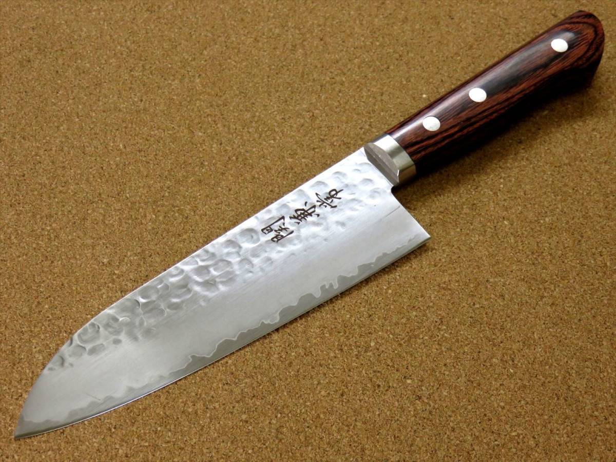 関の刃物 三徳包丁 16.5cm (165mm) 関兼常 V金1号 VG-1 槌目鍛造ブレード 口金付き 家庭用 肉 魚 野菜切り 両刃万能包丁 文化包丁 日本製_画像3