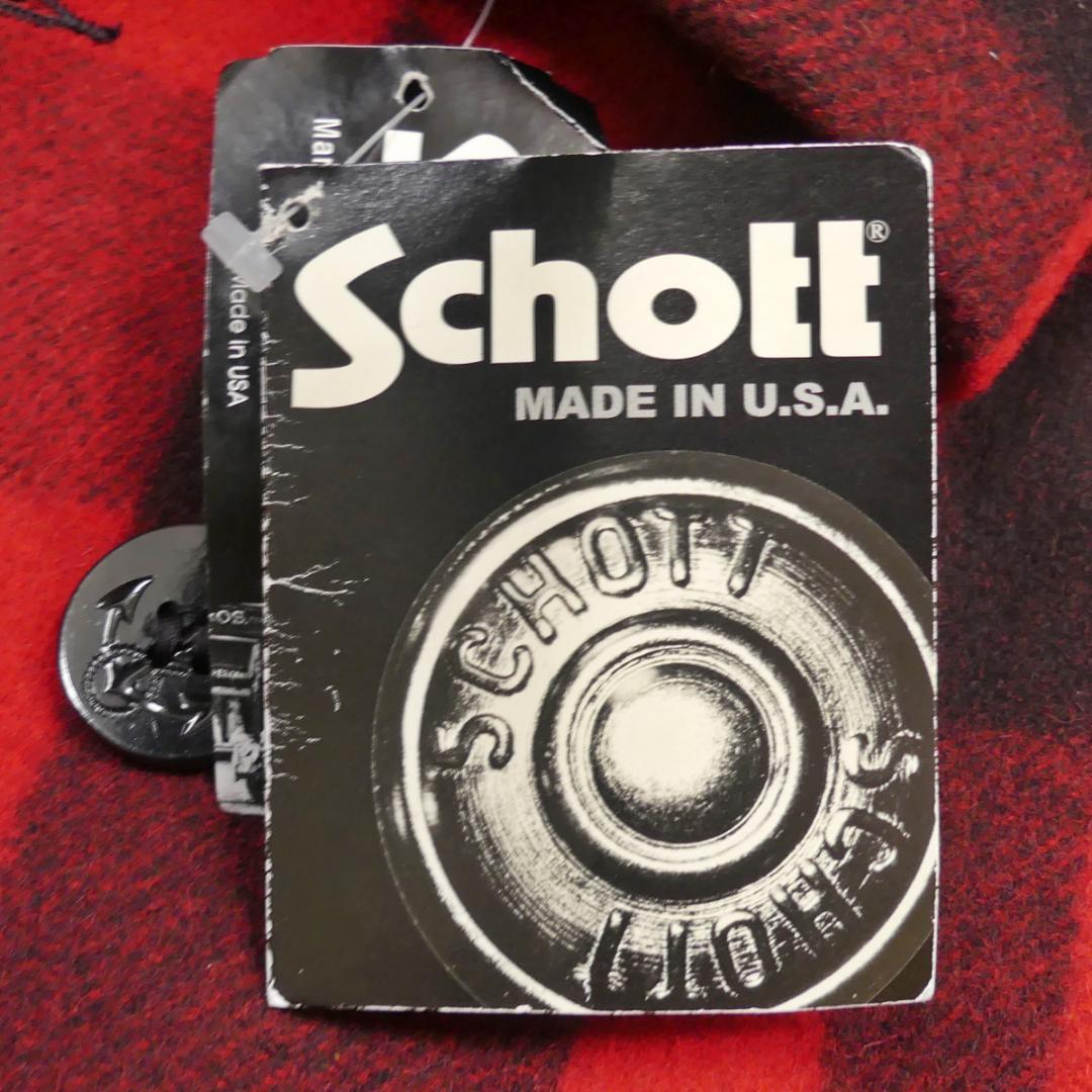 即決★アメリカ製 Schott★未使用 メンズXS コート ピーコート ショット 34 赤 チェック USA製 キルティング ダブル ジャケット タグ付き