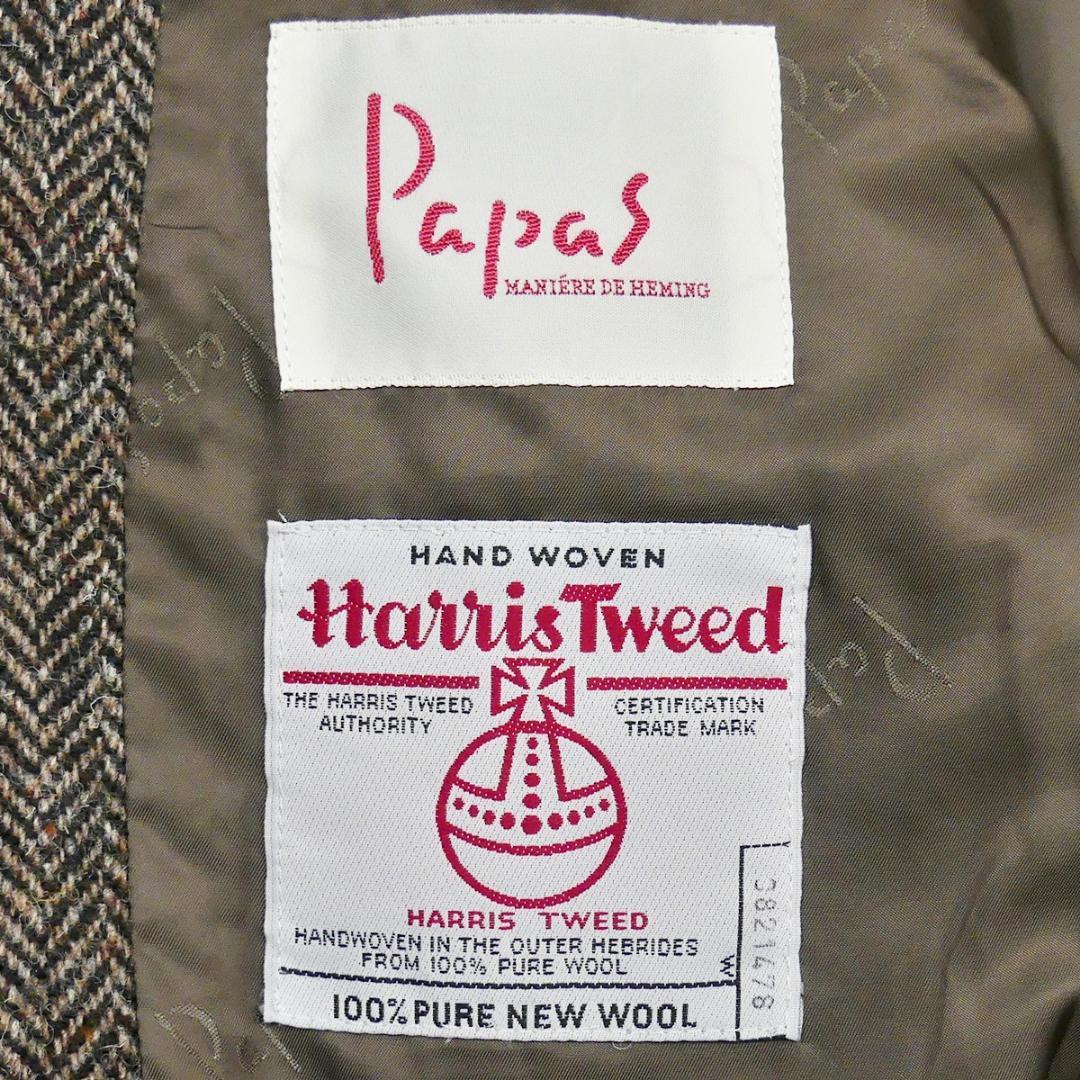 即決★Papas Harris Tweed 別注★メンズM テーラードジャケット パパス ハリスツイード コラボ 46 茶 ヘリンボーン ブレザー スーツ 上着_画像7