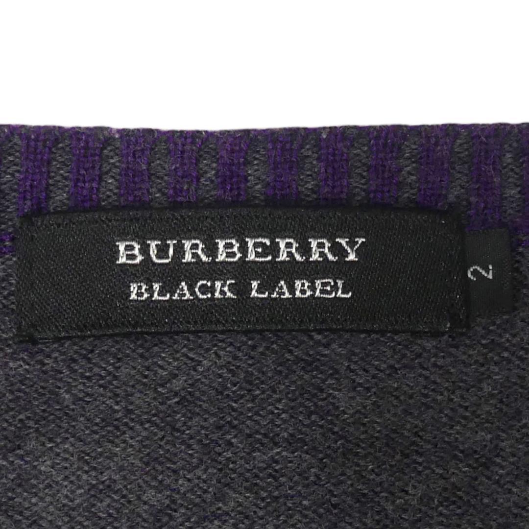 即決★BURBERRY BLACK LABEL★メンズM 廃版 ニット セーター バーバリーブラックレーベル 2 紫 パープル Vネック 三陽商会 ナイト刺繍 刺繍_画像6