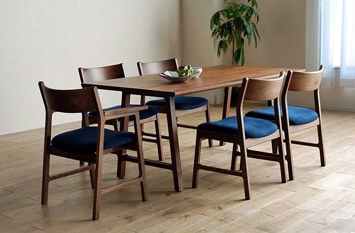 encore Dテーブル180RN+椅子6脚 アンコールDT180 リアルナットナチュラル色 W1800×D900×H720 ウォールナット材 張生地ラムース