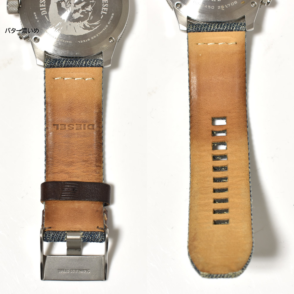 ディーゼル DIESEL メンズ 腕時計 デニムベルト ラスプ クロノグラフ 左リューズ DZ4450 中古品 カジュアル 箱なし_画像6